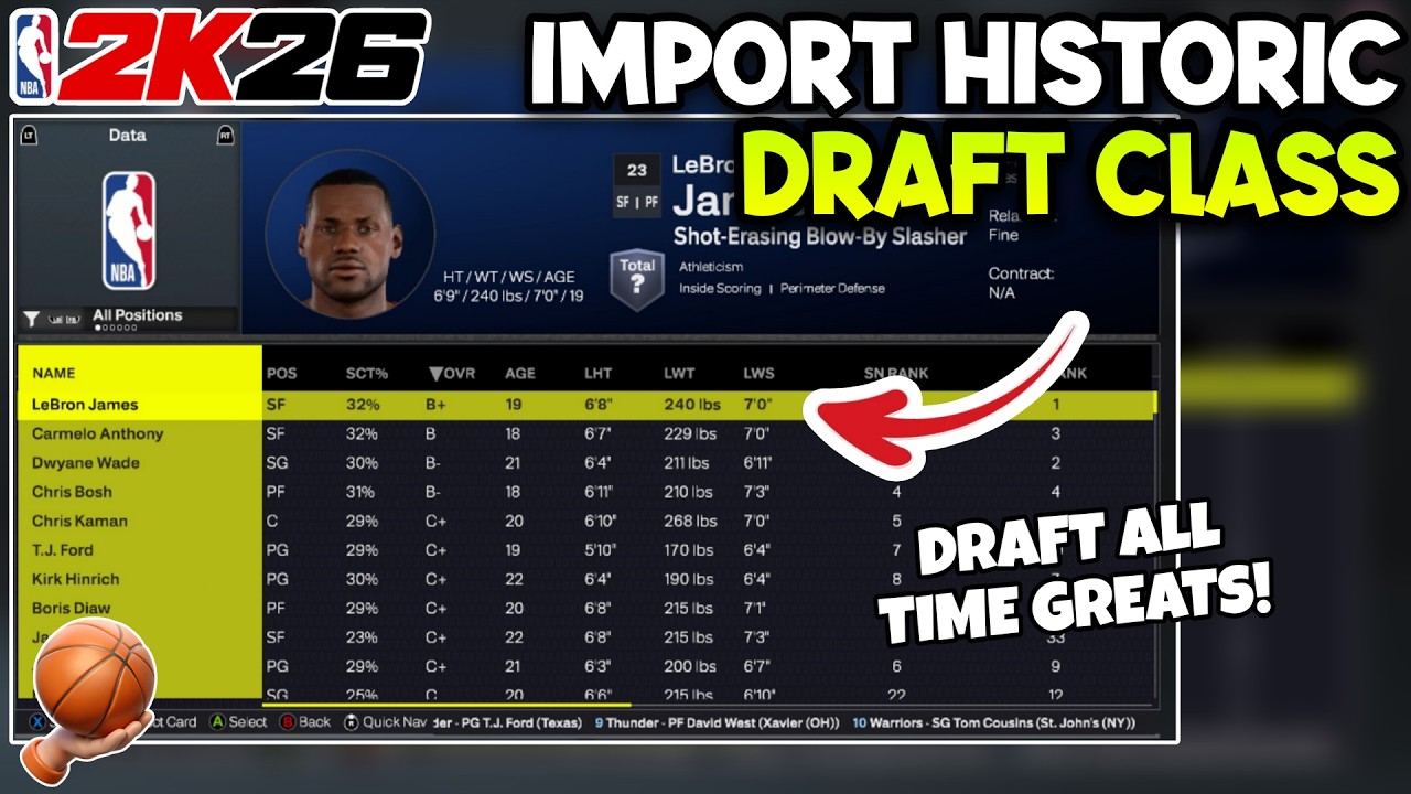 How to Import All Time Players Draft Class in NBA 2K26 MyNBA - YouTube