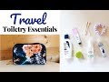 TRAVEL TOILETRIES | Travel Makeup &amp; Toiletry Essentials | Kathryn Mary