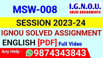 MSW 8 Solved Assignment 2023-24 English, MSW 8 Solved Assignment 23-24, MSW-08 Assignment