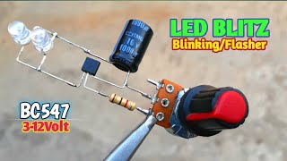 Simple!! Super LED Blinking With 1 Transistor||Buat Lampu Berkedip 3.712Volt