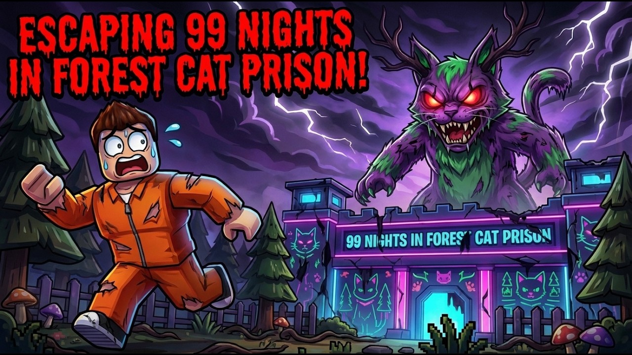 ESCAPING 99 NIGHTS IN FOREST CAT PRISON! (OBBY) Roblox Horror Escape!
