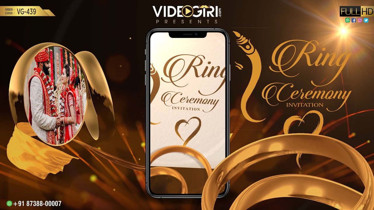 WD1052 Punjabi Engagement- Ring ceremony Invite - Digital wedding video  invites