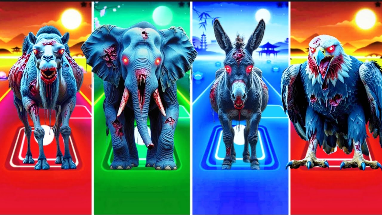 Zombie Camel🐪🆚Zombie Elephant🐘🆚Zombie Donkey🫏🆚Zombie Eagle🦅| Tiles Hop Animals 