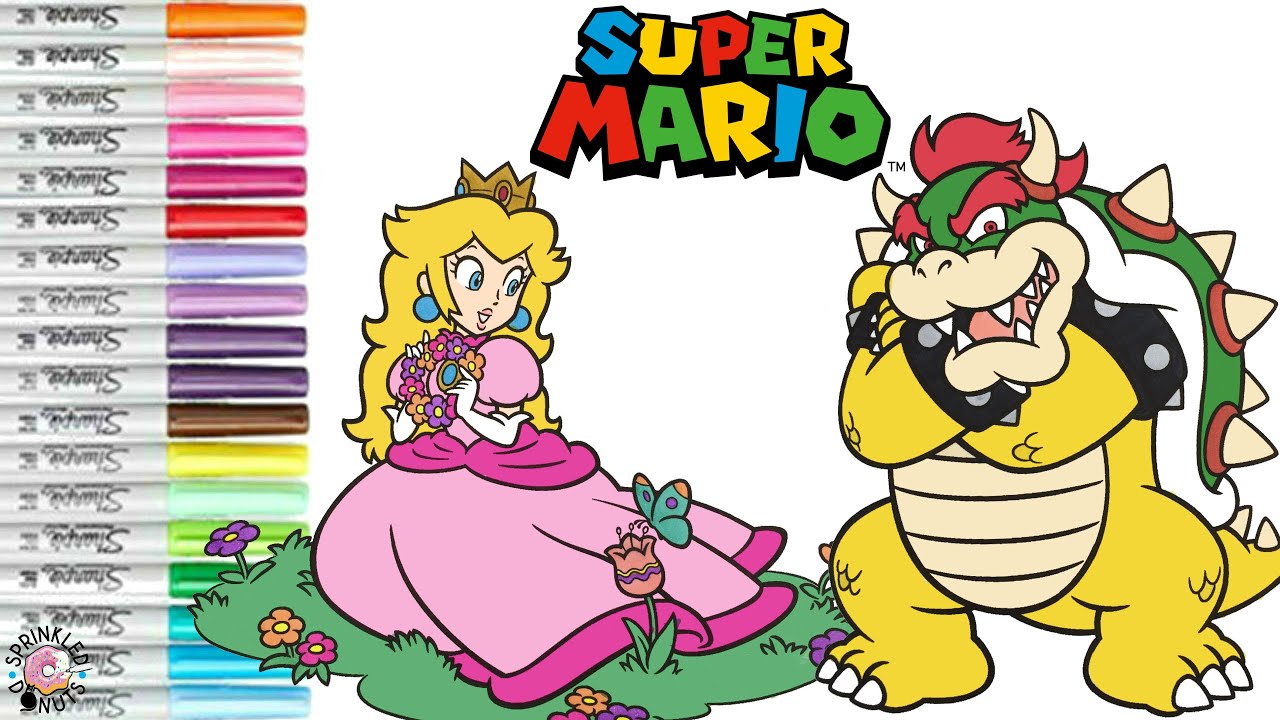 Super Mario Bros Coloring Book Pages Bowser Princess Peach Mario and Yoshi - YouTube
