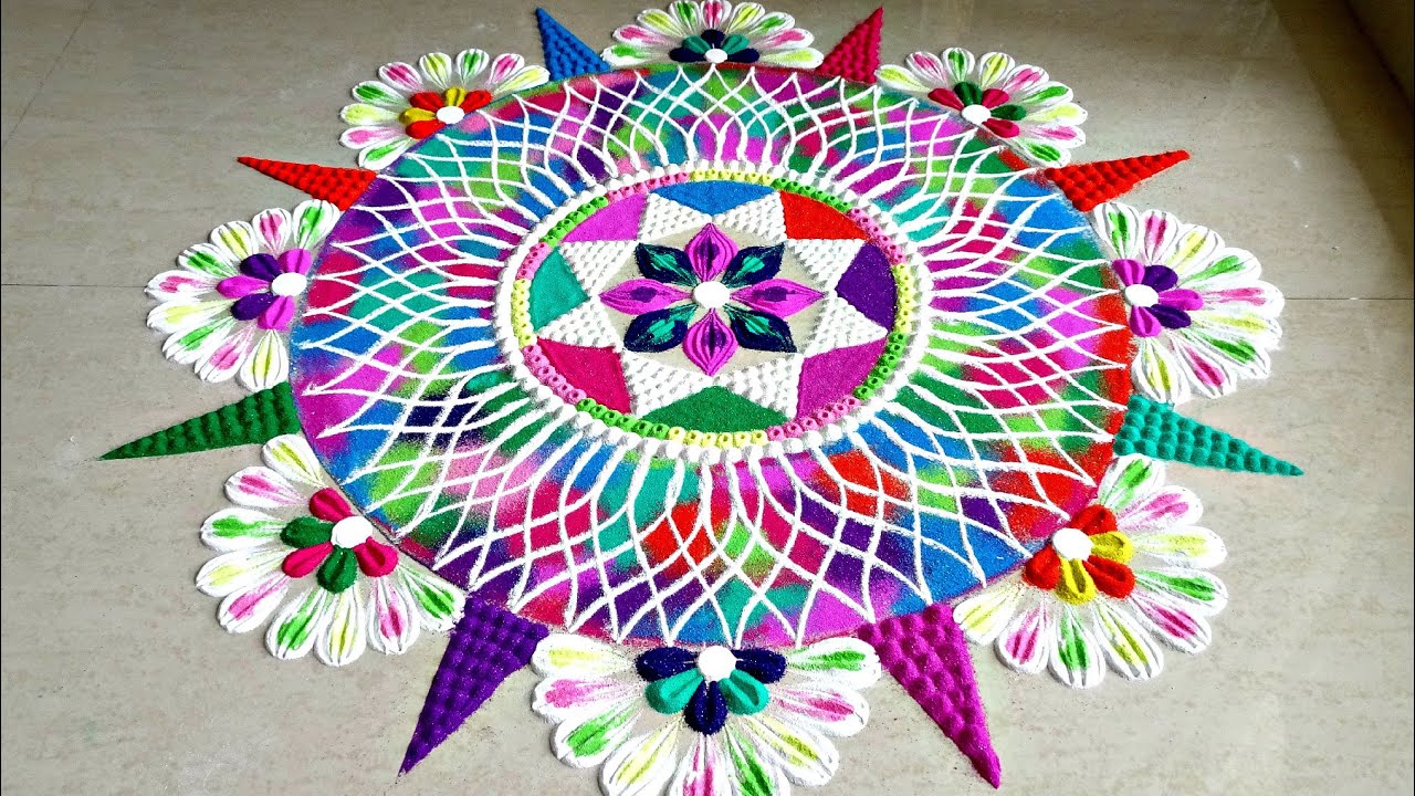 Multocolored Rangoli Big and unique multicolored rangoli for festivals | Relaxing sand art ...