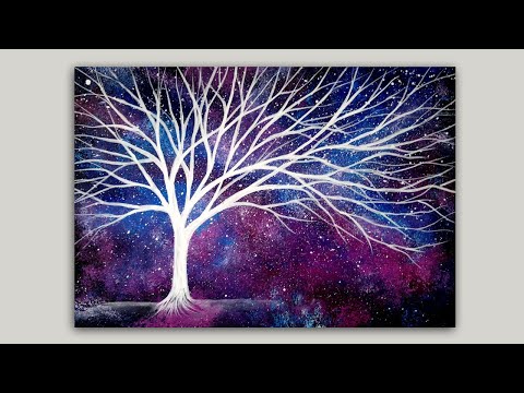 images Easy Silhouette Painting Tree acrylic painting starry galaxy and white tree fantasy silhouette painting demonstration
