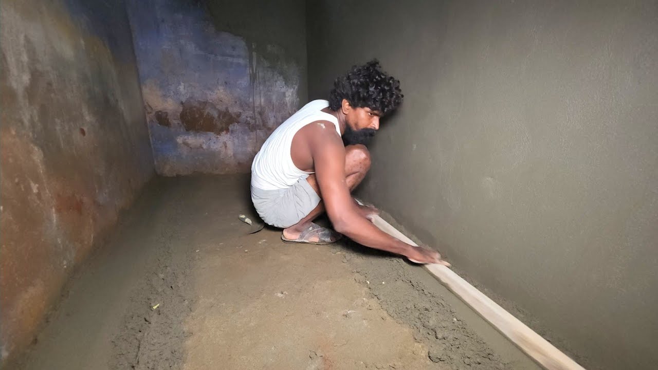 Awesome Work! Floor Plastering-House Bathroom floor Plaster work with ...