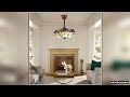Bymaocar 42in Tiffany Ceiling Invisible Fan LED Light Retractable Blades Remote Control Lighting Co