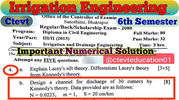 Canal Design For Irrigation Numerical | irrigation engineering 6th sem #ctevteducation