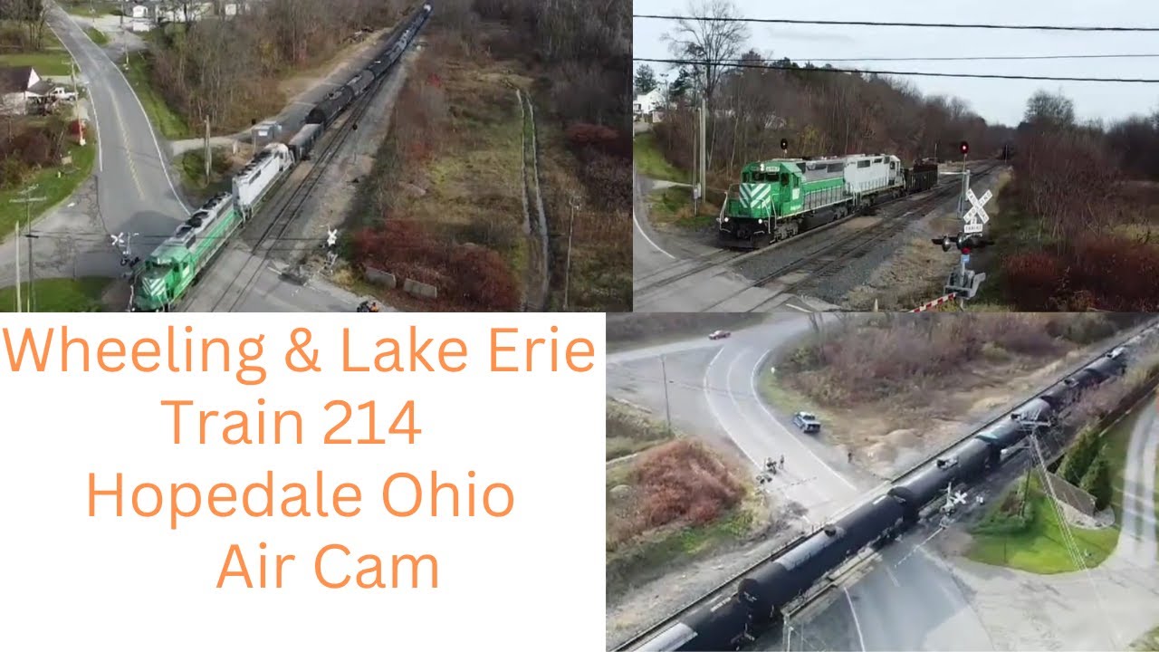 Wheeling & Lake Erie Train 214 Shoving tanker cars in Wayco Siding Air Cam & Scanner