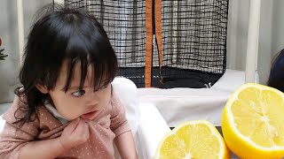 [SUB] A cute Korean kid having lemon for the first time and her reaction!