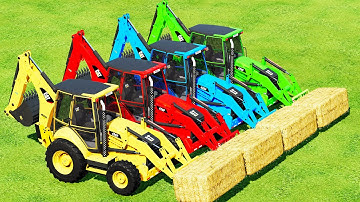 LOADER OF COLORS LOAD AND CUT BALES WITH CAT BACKHOE LOADERS