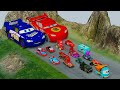 Big &amp; Small Blue McQueen Vs Yellowe McQueen Cars Vs Thomas Train The Tank Engine Cars_Beamng.drive
