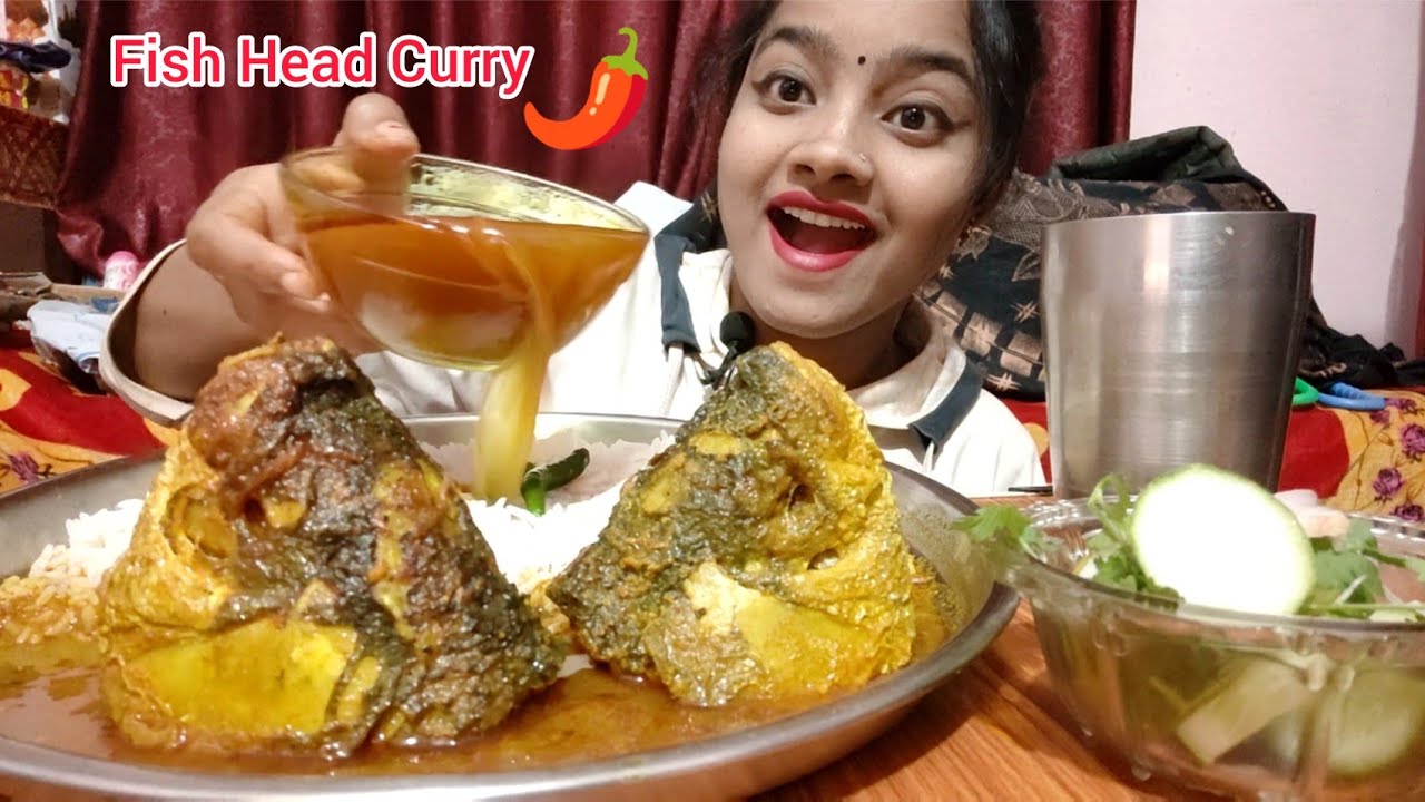 Fish Head Curry With Rice Eating, Big Fish Head Curry 😋 Goo Eating