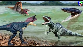 NEW SURVIVAL CARNOTAURUS 🦖 T-REX Vs GIGA Vs SPINOSAURUS &amp; MOSASAURUS | Jurassic World