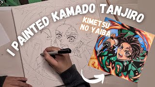 Demon Slayer Painting (Tanjiro Kamado) How to paint Anime Characters with Acrylic paint Tutorial