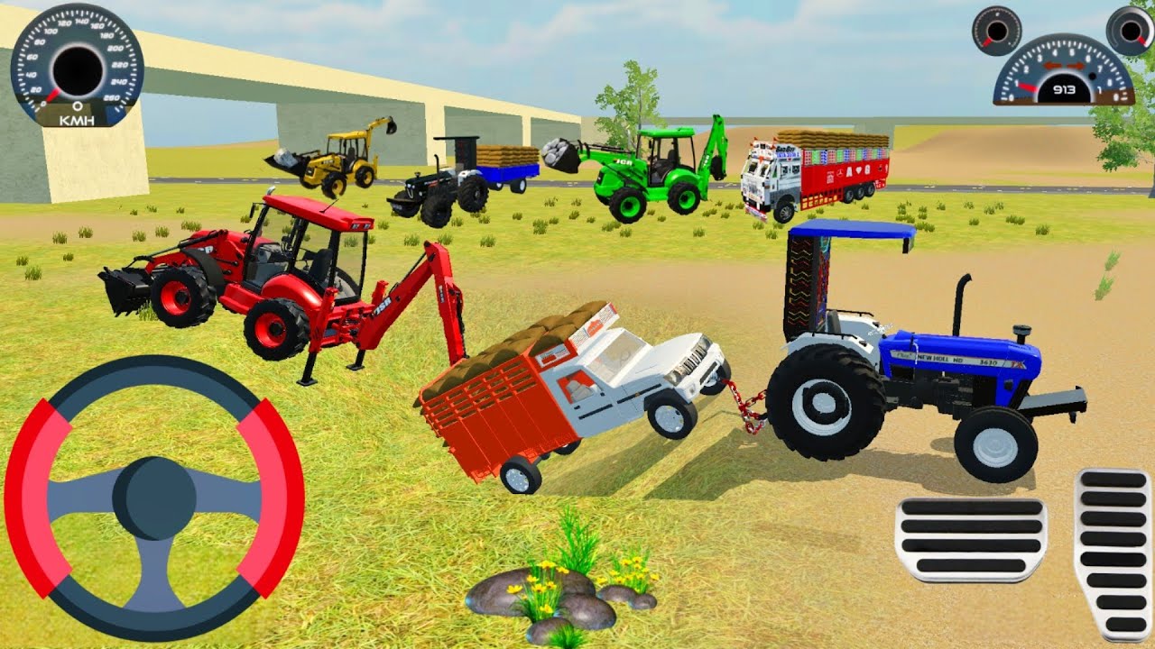 Pickup stuck in hole and jcb tractor rescue the pickup from hole #tractorgame #gamingvideos #jcb