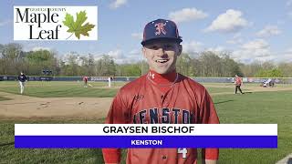 Bryan Kuchta, Graysen Bischof
Kenstons Bryan Kuchta and Grayson Bischof talk about the teams 4-1 victory over the Chardon Hilltoppers. The Maple Leafs Alan Kornspan interviews both key Bombers. Bryan Kuchta, Graysen Bischof