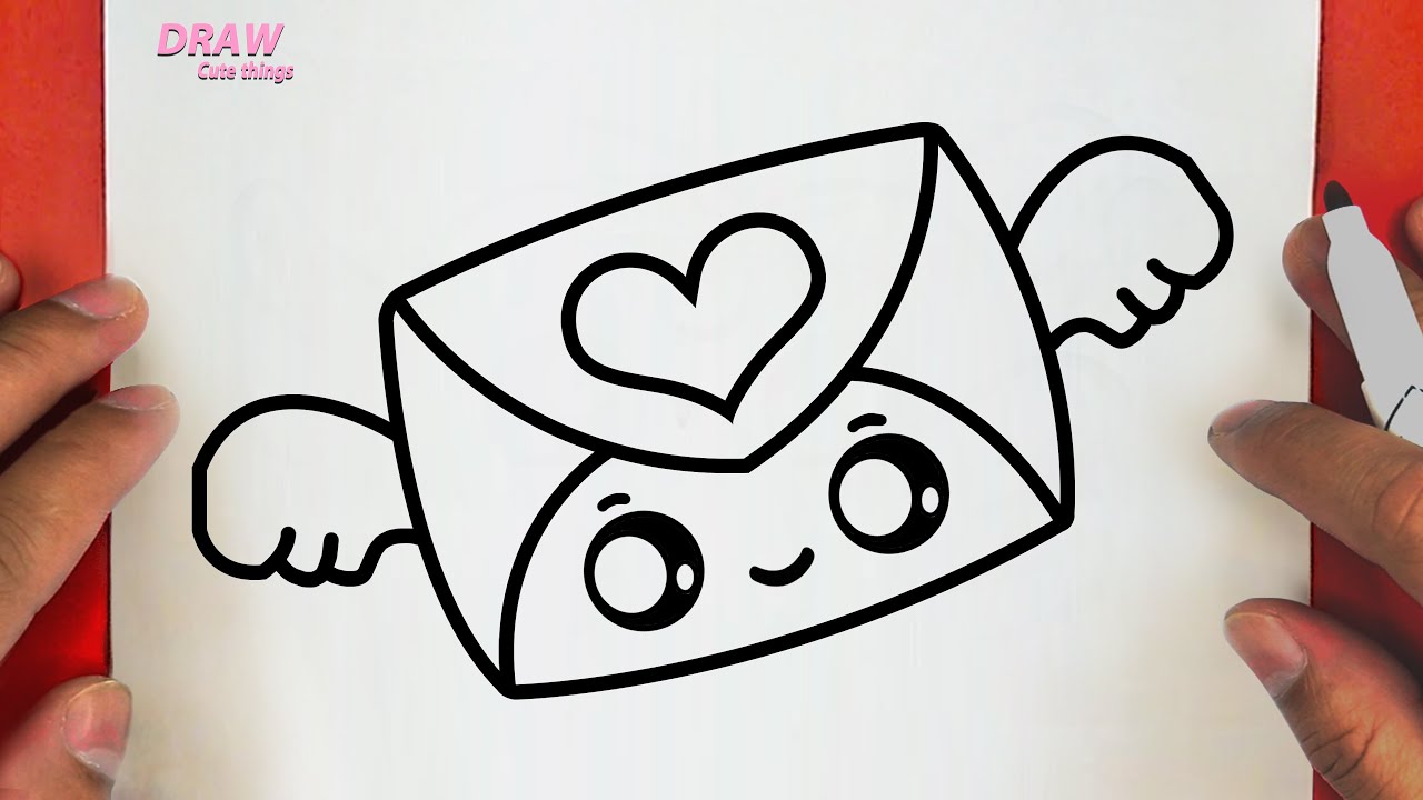 HOW TO DRAW A CUTE lOVE ENVELOPE WITH WINGS, STEP BY STEP, DRAW Cute ...