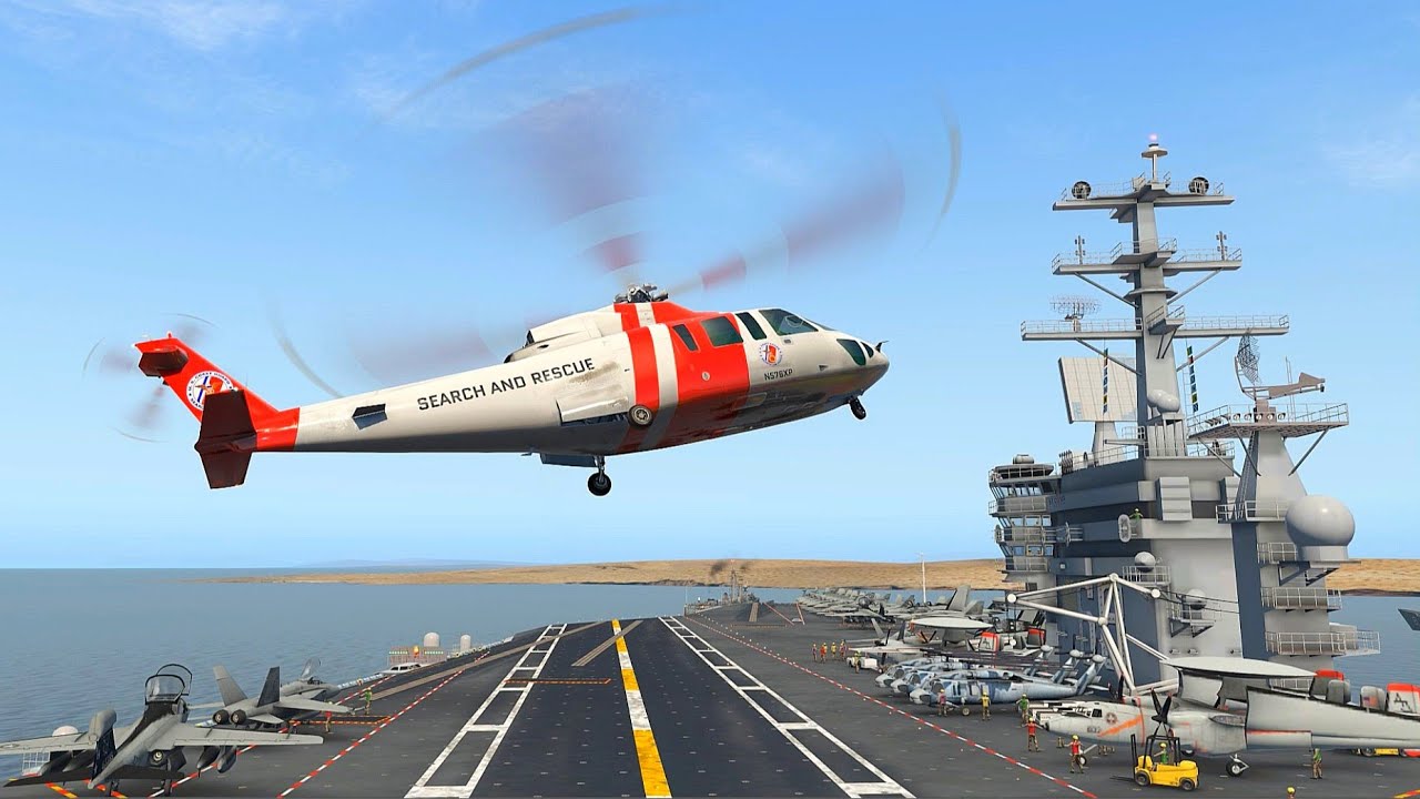 Coast Guard helicopter lands on an Aircraft Carrier / XPlane 11 