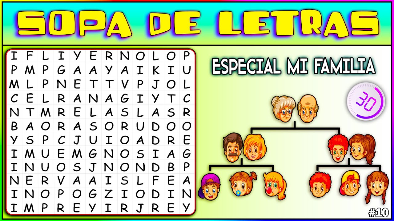 🥣 SOPA DE LETRAS 🆎 ESPECIAL FAMILIA 🏡 JUEGO De MEMORIA 🧠 TEST DIVERTIDOS y MEJORA Tu CONCENTRACIÓN. YouTube