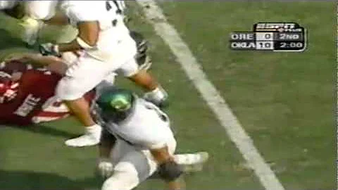 Oregon LB Jerry Matson sacks OU QB Jason White 9-1...
