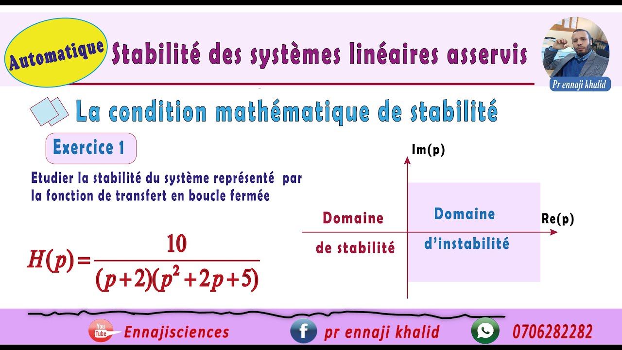 Stabilité des systèmes linéaires asservis La condition mathématique de stabilité Exercice 1