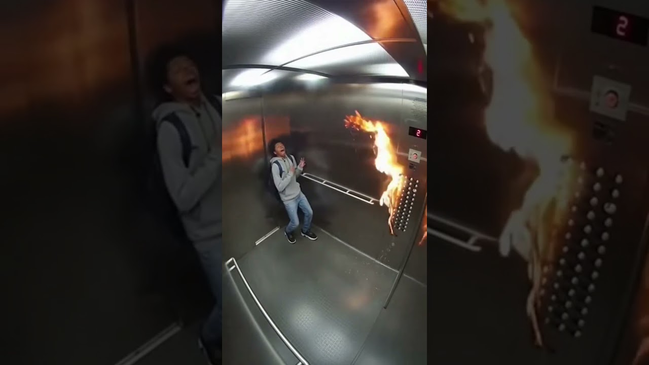 "Suddenly, a fire breaks out inside the elevator 😱"  
