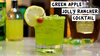 Here's the recipe: green apple jolly rancher cocktail 1 oz. (30ml)
crown royal whiskey 1/2 (45ml) melon liqueur 3 (90ml) sweet & sour
garnish: joll...