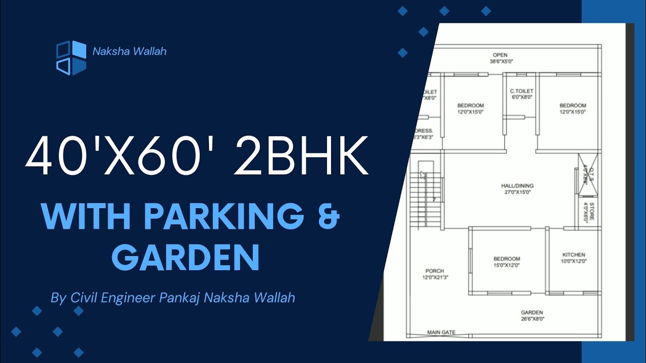 40'x60' 3bhk with car parking and garden // 40x60 ghar ka naksha //2400 ...