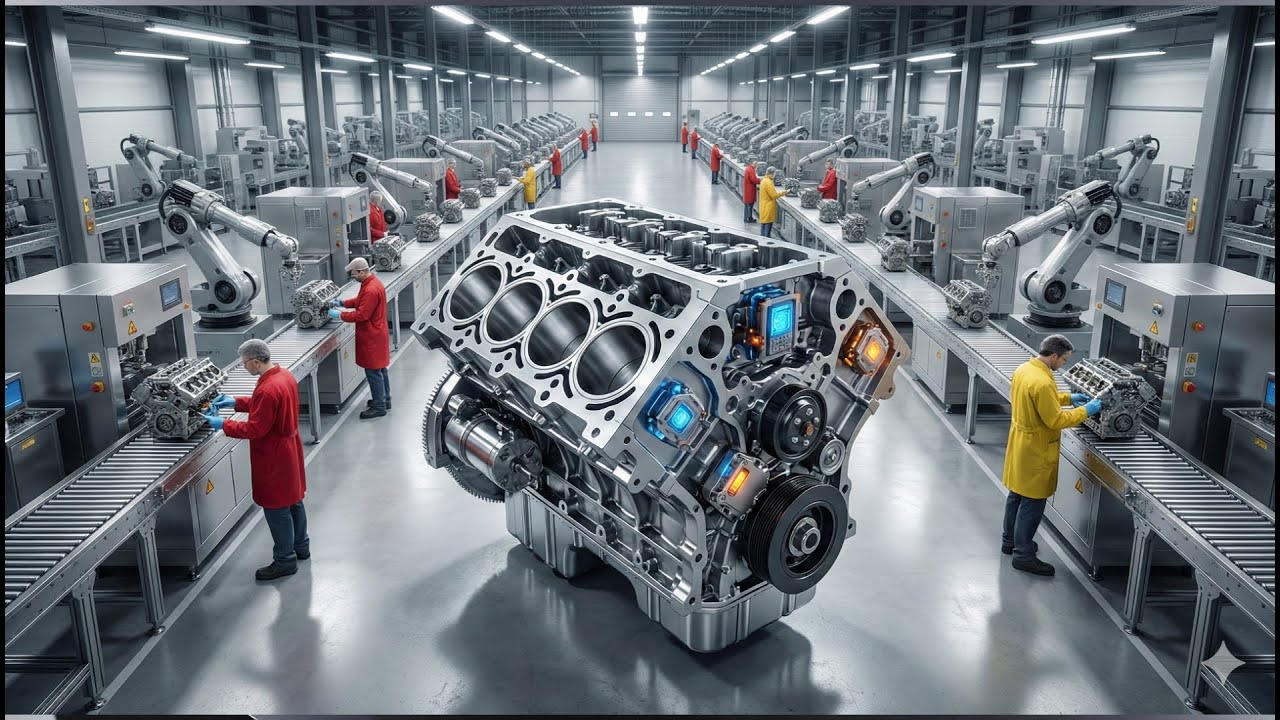 Next-Gen Internal Combustion Engine Factory – Robots & AI Power Modern Cars