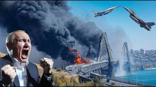 1 minute ago,  2 TON missile exploded violently from a Ukrainian F-16 jet! Destroying Russian bridge