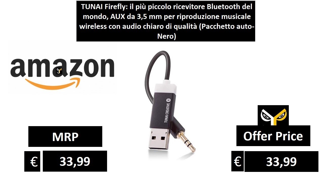 Firefly il più piccolo ricevitore Bluetooth del mondo AUX da 3,5 mm per riproduzione musicale wireless con audio chiaro di qualità Pacchetto auto- Rossa 