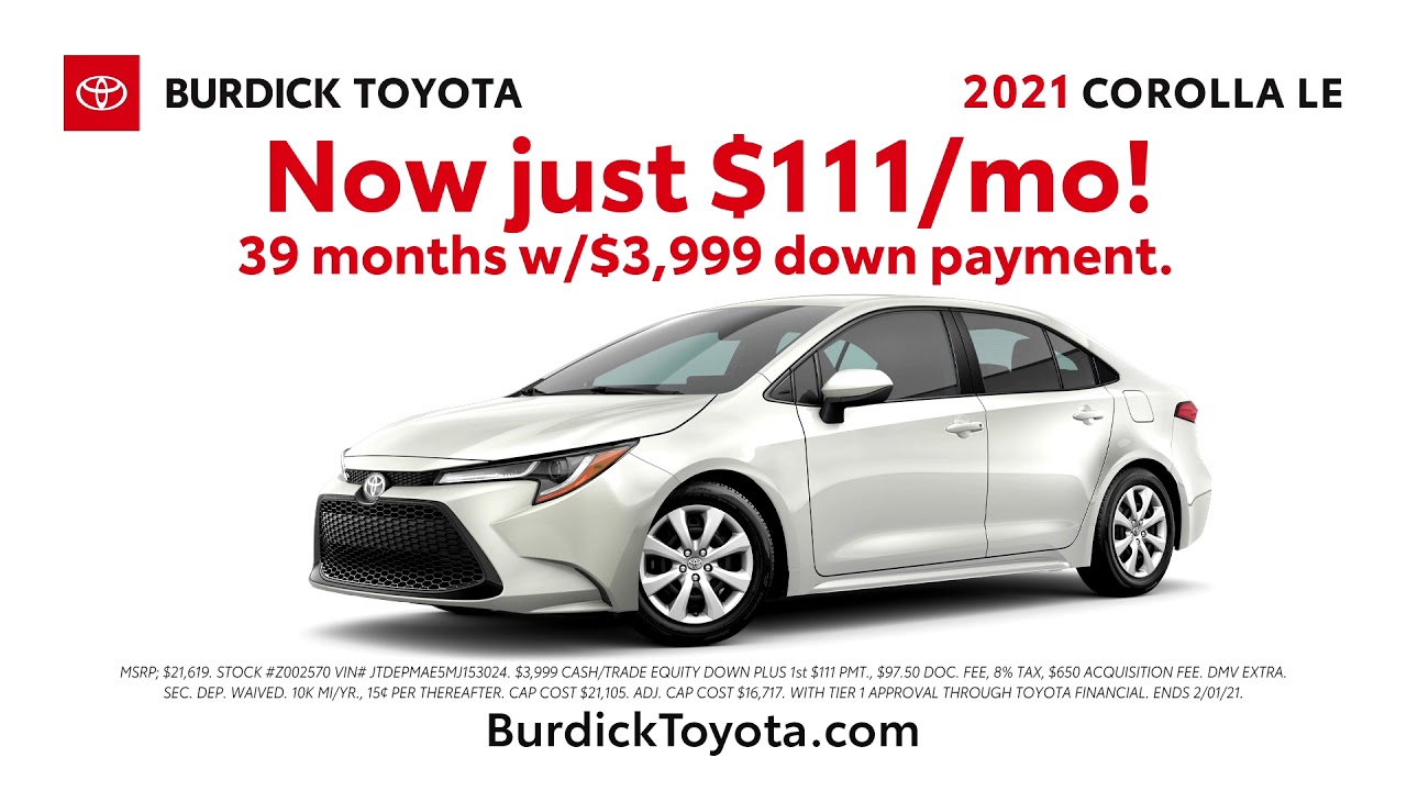 Burdick Toyota 2021 Corolla LE Lease - YouTube