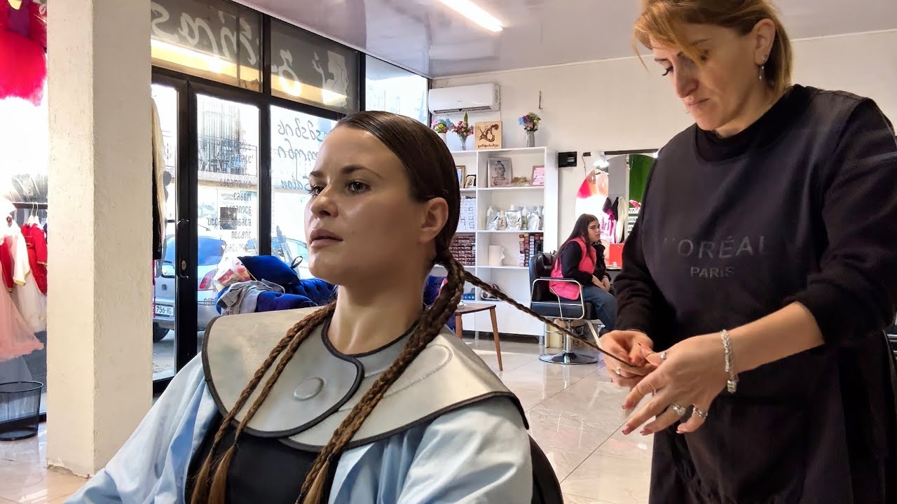 ASMR Shampooing, Hair Drying & Low Braids from Double Ponytails on Long Hair | Beauty Salon Sounds