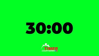 30-Minute Green Screen Timer | Black Text Countdown with Alarm