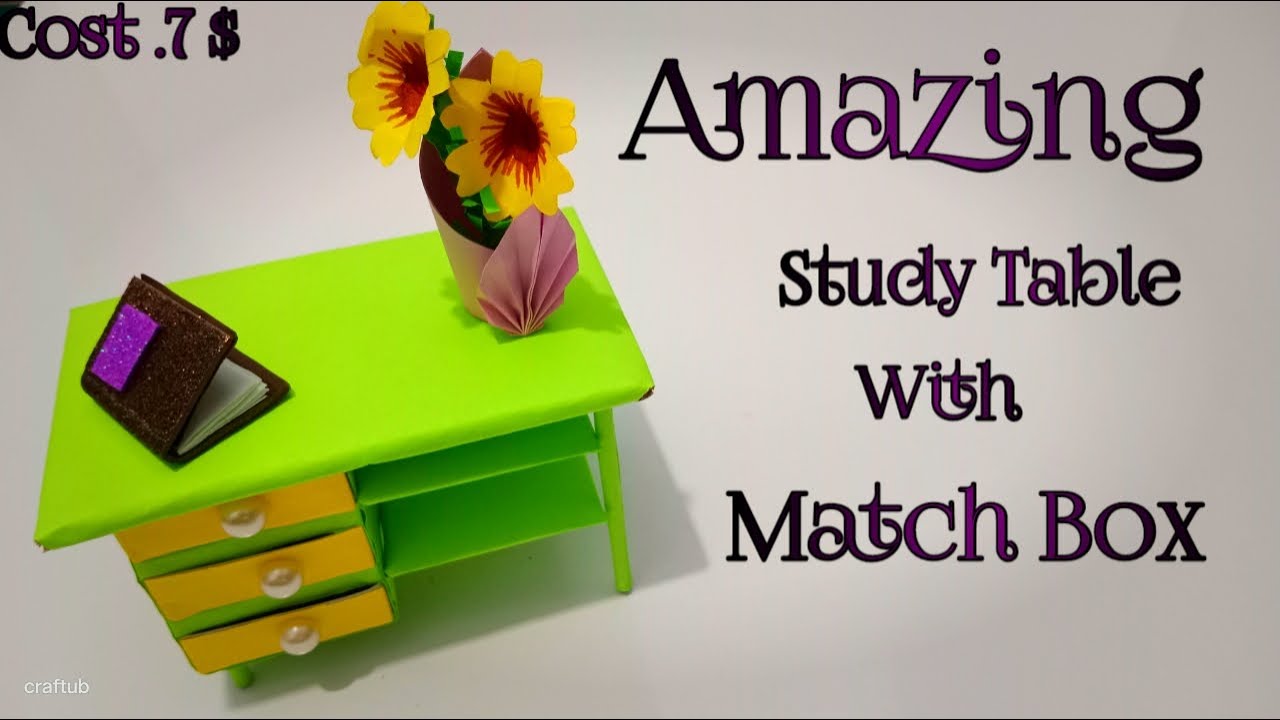 DIY mini study table with matchbox |Hand made match box craft| easy origami paper table tutorial