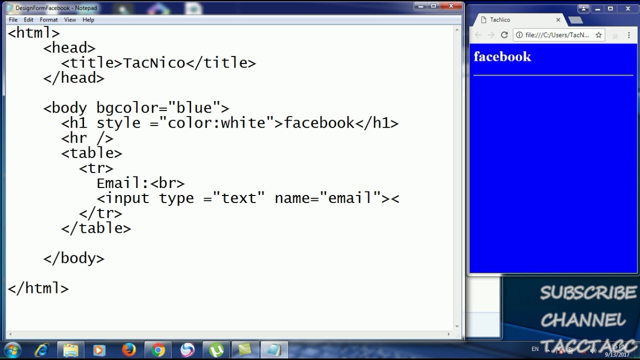 How to learn HTML in Notepad (design Form Facebook)