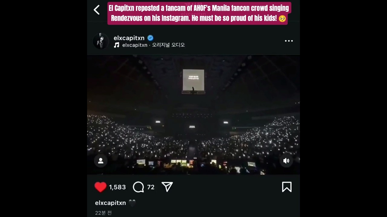EL CAPITXN reposted a fancam (from CEO Choi's wife) of AHOF's Manila fancon singing Rendezvous! 