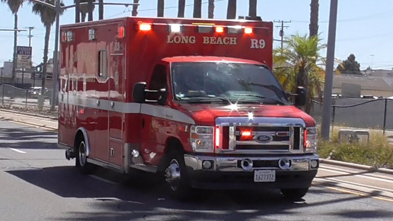 Long Beach Fire Dept. Old Rescue 9 Transporting