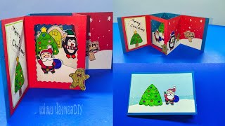 DIY How to make Christmas Pop Up Card./สอนทำการ์ดป๊อปอัพคริสต์มาส/แม่เนย น้องพอสDIY