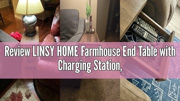 Review LINSY HOME Farmhouse End Table with Charging Station, Narrow Side Table for Living Room, Sofa