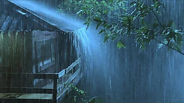 Goodbye Stress to Sleep Instantly with Heavy Rain & Thunder on Old Metal Roof in Rainforest at Night