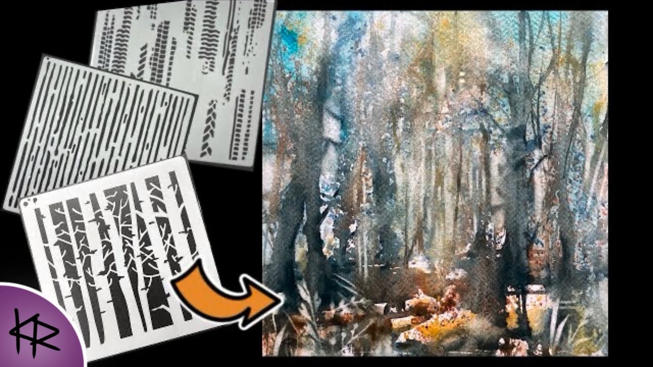 Abstract trees WATERCOLOR demonstration - Reverse Stenciling