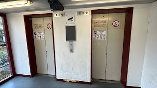 ABSOLUTELY EPIC!!! 2x ORIGINAL 1974 Schlieren traction elevators @Parkhaus Messe, Basel, Switzerland