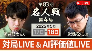 【第83期名人戦  第4局千日手指し直し局　後半】対局LIVE・AI評価値放送　藤井聡太名人vs永瀬拓矢九段（5月18日）