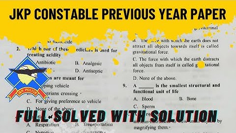 JK Police Constable Previous Year Question Paper | JKP Constable Previous Year Question Paper Solved