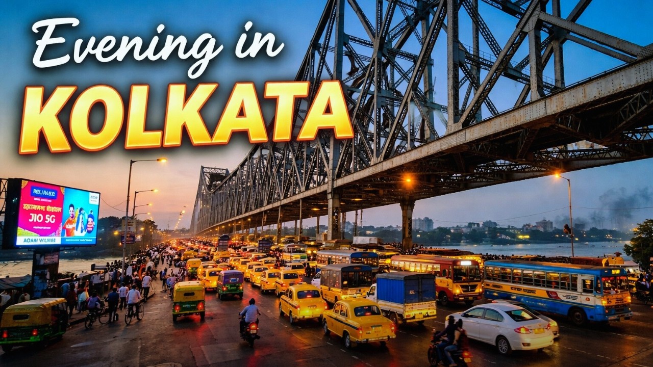 Evening Glow at Howrah Bridge | 7 Minute Relaxing Kolkata City Traffic ASMR - No Talking