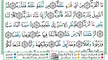 مصحف عبد الكبير الحديدي رواية ورش فيديو مكتوب ملون سورة 080  عبس