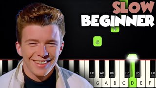 Never Gonna Give You Up - Rick Astley | SLOW BEGINNER PIANO TUTORIAL + SHEET MUSIC by Betacustic